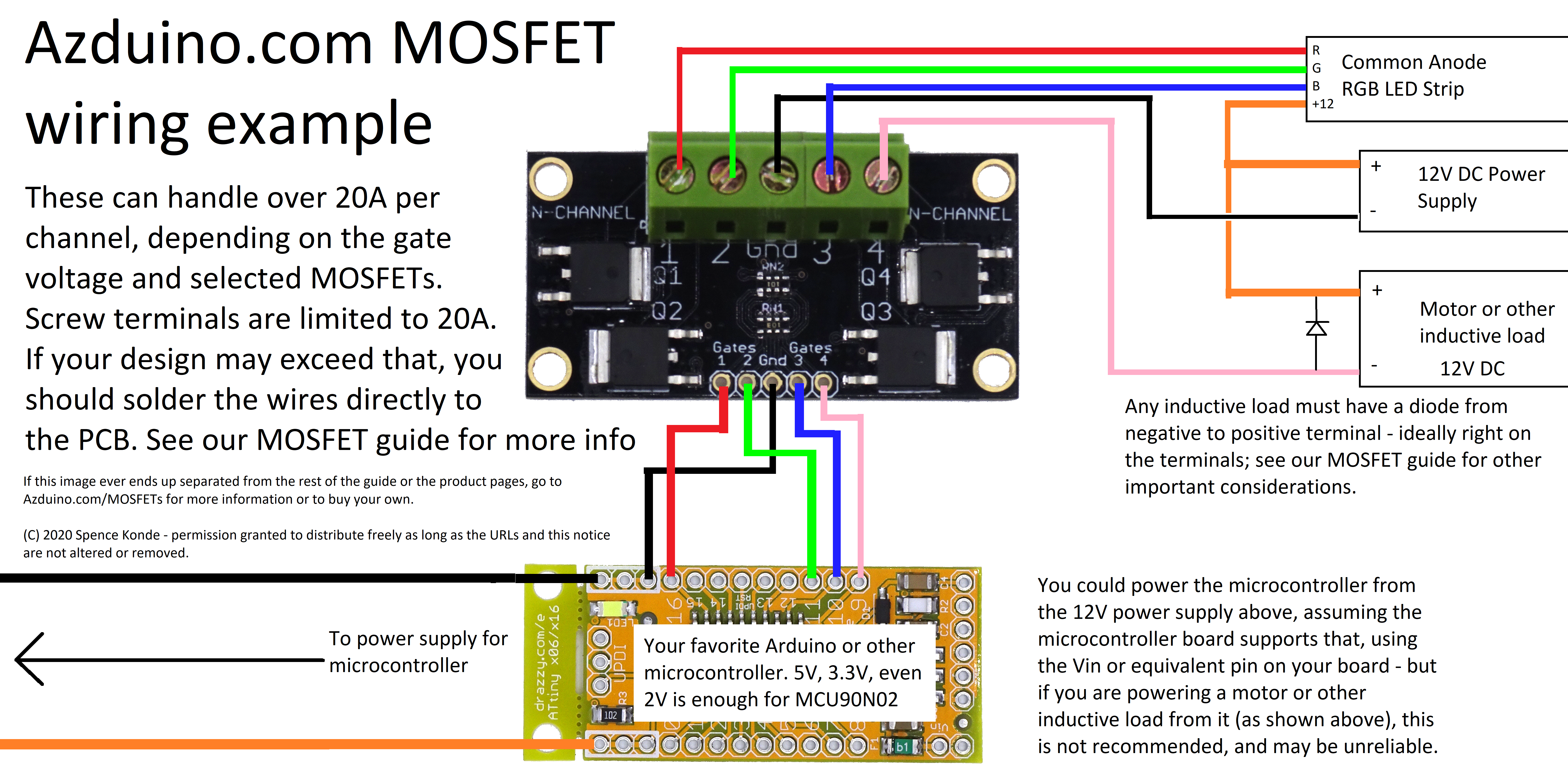 Basic wiring with 4-channel MOSFET, N-channel MOSFETs, and low-side switching
